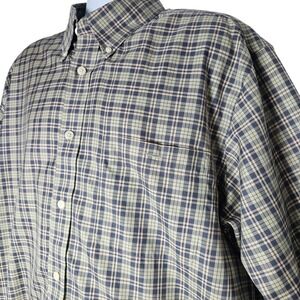 Orvis Mens Wrinkle Free Plaid Button Down Shirt Navy Tan Orange 100% Cotton XL